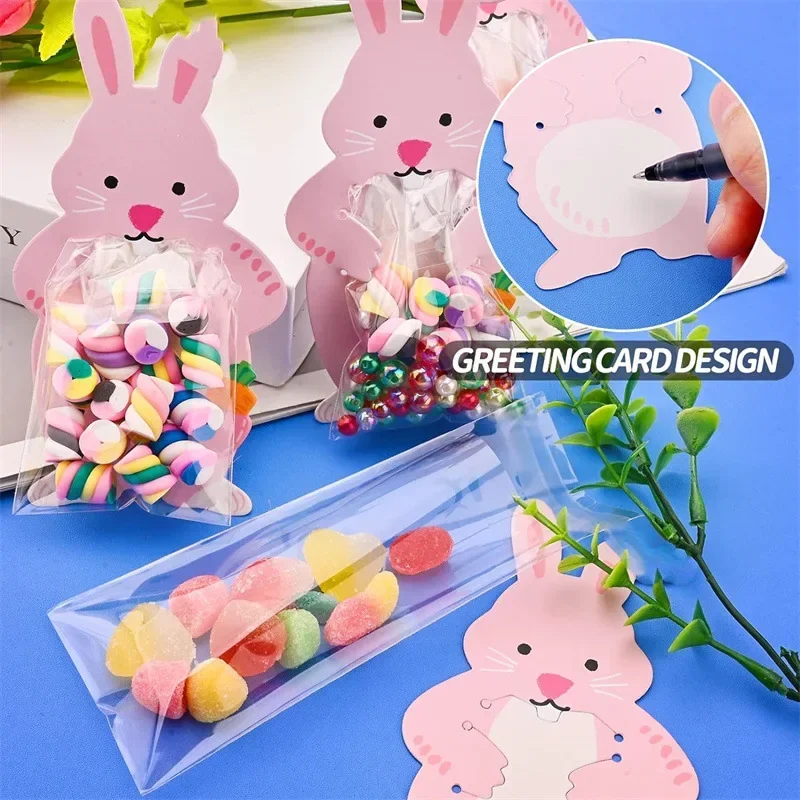 2025 Easter Cute Rabbit Greeting Card Candy Bag Bunny Easter Kids Kindergarten Classroom Exchange Card Candy Package Gift Prizes