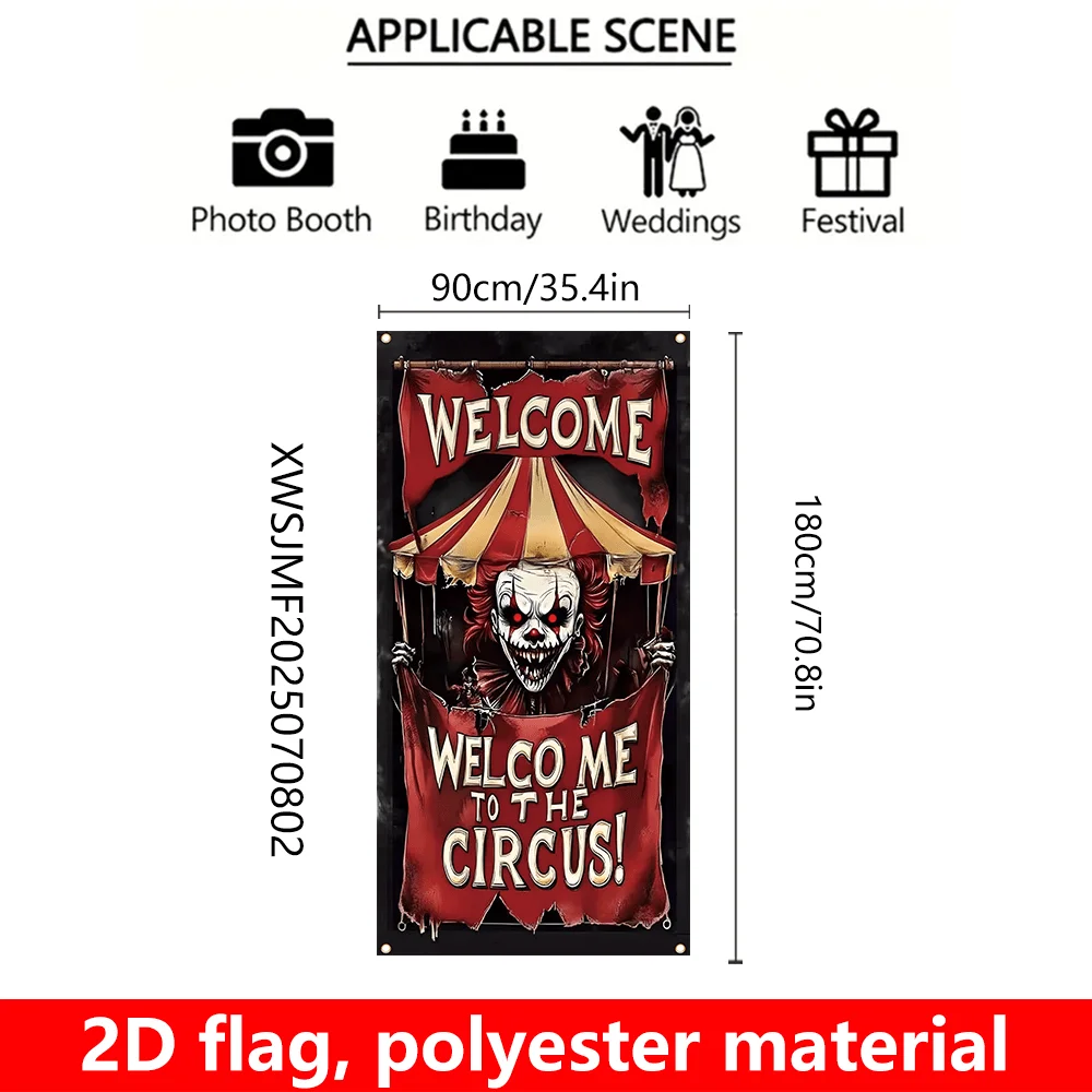 Einzelner Artikel, 2D-Flachflagge, Halloween-Veranda-Dekorationsflagge, Horror-Zirkus-Clown-Halloween-Veranda-Dekorationsflagge – Detail 3