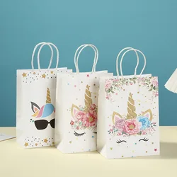 12pcs Birthday Gift Bags Unicorn Handbags Candy Snack Cake Packaging Bags with Handles for Birthday Party Decorations