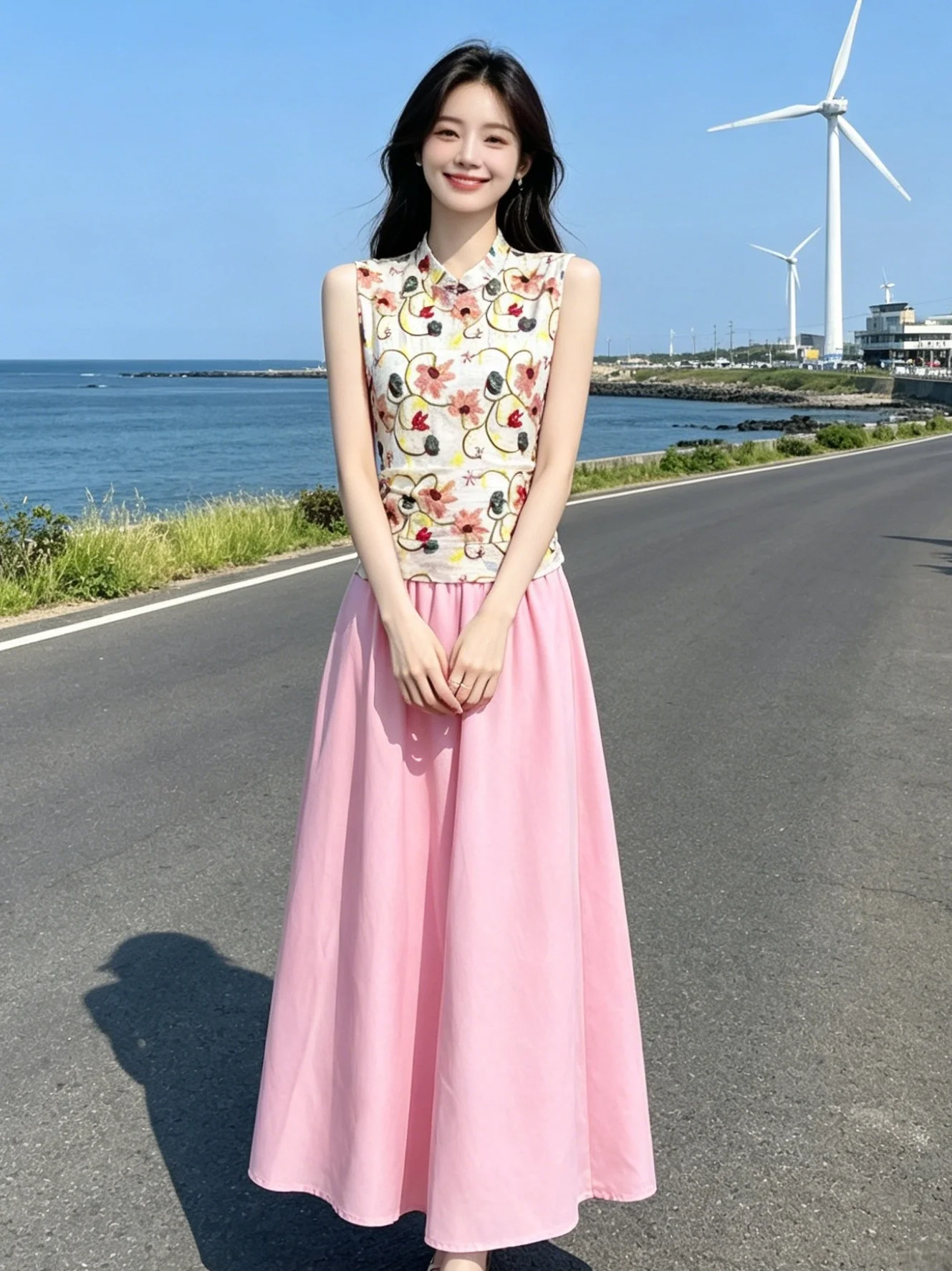 

Summer 2026 Unique Retro Printed Top And Skirt Set Comfortable Fashionable Women's Clothing Midi Dress Style No Copy Design