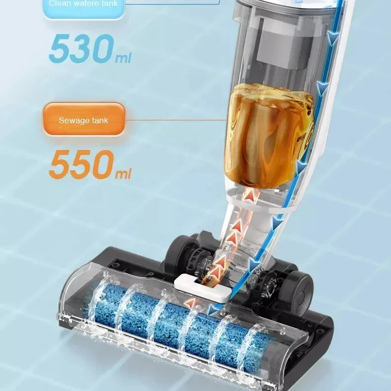5500pa Cordless Wet Dry Vacuum Cleaner Auto Dry Rolling Brush Floor Washer For Household Hotel