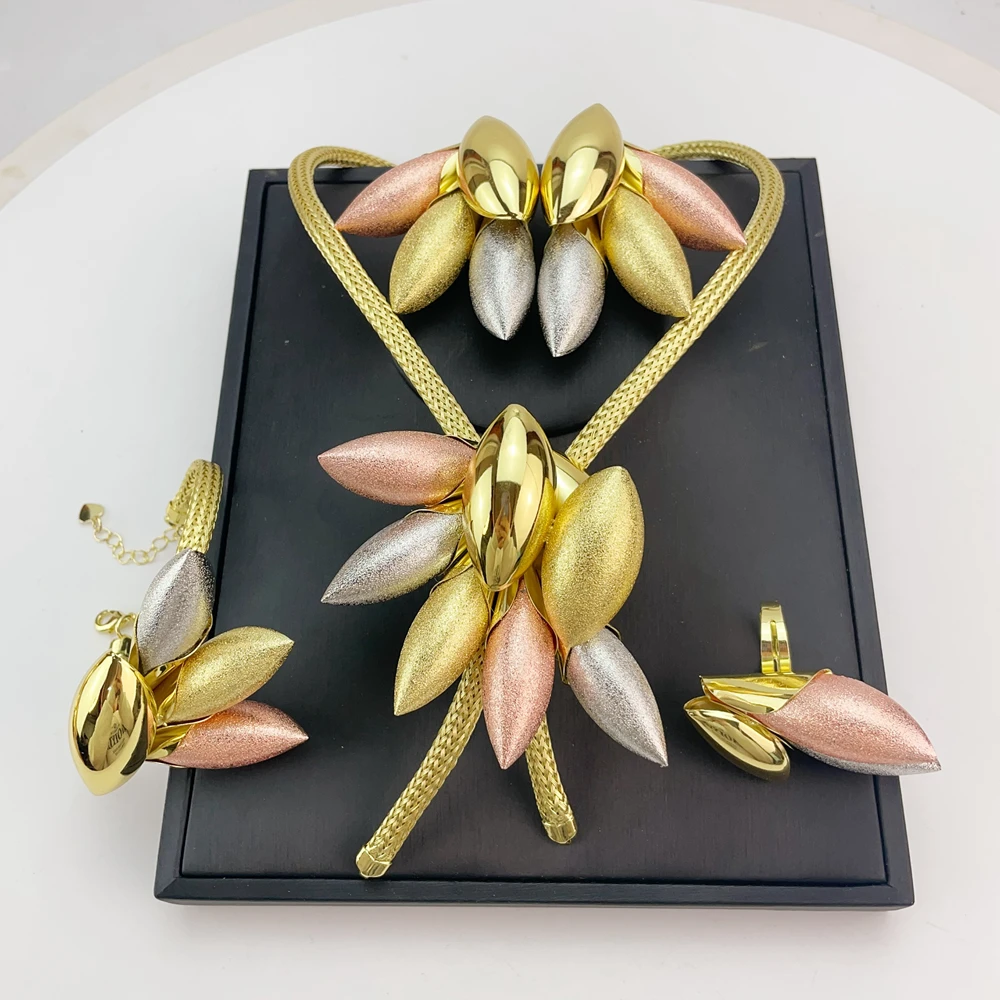 طقم مجوهرات برازيلي مطلي بالذهب من إيما للنساء، قلادة أفريقية فريدة من نوعها، أقراط، سوار، خاتم، مجموعة مجوهرات الزفاف، هدايا #2