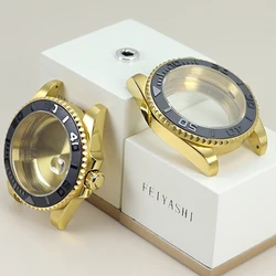 PVD Gold 40mm Men's Watch Case Black Yacht Ceramic Bezel For Seiko NH34 NH35 NH36 NH38 Miyota 8215 ETA 2824 Movement 28.5mm Dial