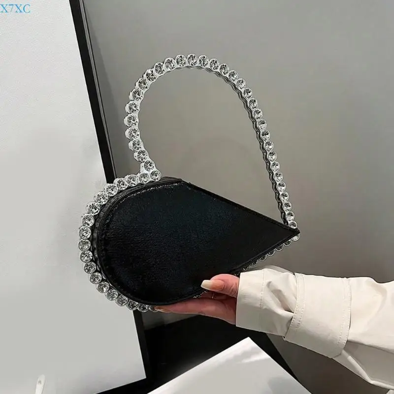 

X7XC Fashionable Heart Shaped Evening Bag PU Leather Elegant Handbag To Any Outfit