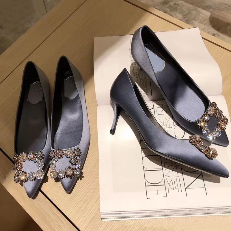 Chaussures de Luxe à Talons Hauts et Pointus en Strass pour Femme, Escarpins de Marque à la Mode, 2024