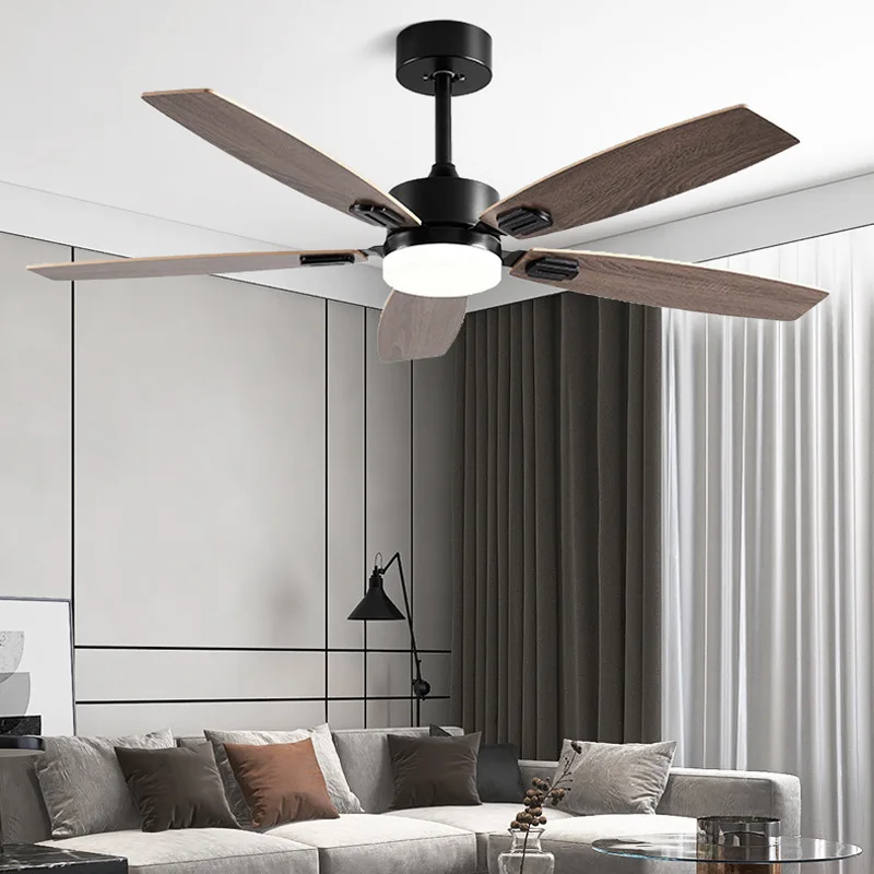 42 Inch Solid Wood Retro Ceiling Fan Light Dining Room Living Room Ceiling Fan Integrated Lights 6-speed Variable Frequency