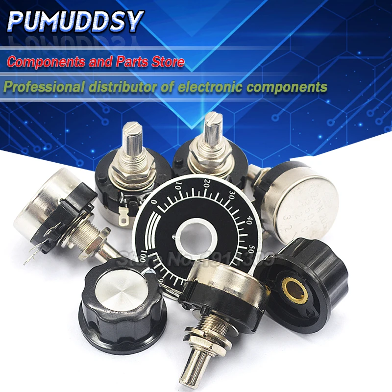 1Set=3PCS RV24YN20S 1K 2K 5K 10K 50K 100K 500K 1M ohm Single Turn Carbon Film Rotary Taper Potentiometer + A03 knob + dials