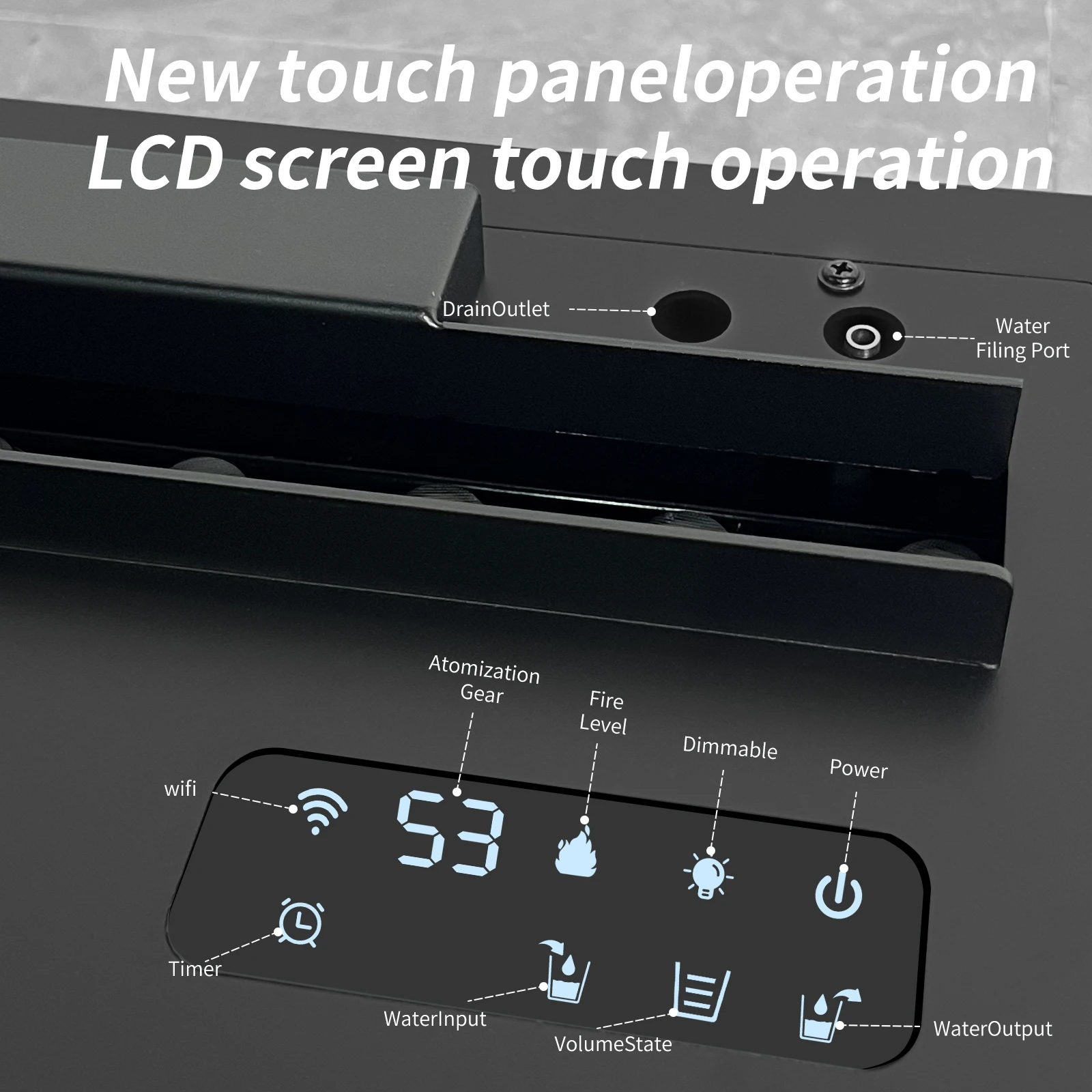 مدفأة التغشية الذكية 7 ألوان LED مدفأة يتم التحكم فيها بالواي فاي، مرطب ديكور الفندق، مدفأة كهربائية بالبخار