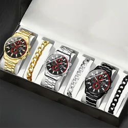 DEYROS 6Pcs/Set Men's Watch Set Fashion Luxury Men's stainless steel Quartz watch Men's Business casual watch