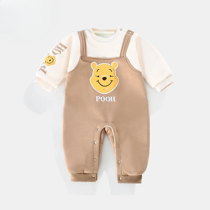 Winnie the Pooh Baby Boy Onesie Winter Thickened Warm Fake Two Piece Infant Romper Newborn 0-1 years Bodysuits Clothes - view 4