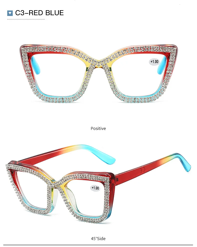 2025 Neue Lesebrillen für Damen und Herren, Katzenaugen-Design mit Diamanten Besetzt, Modische Blaulichtfilter-Brille, Unisex Lesebrille – Detail 15