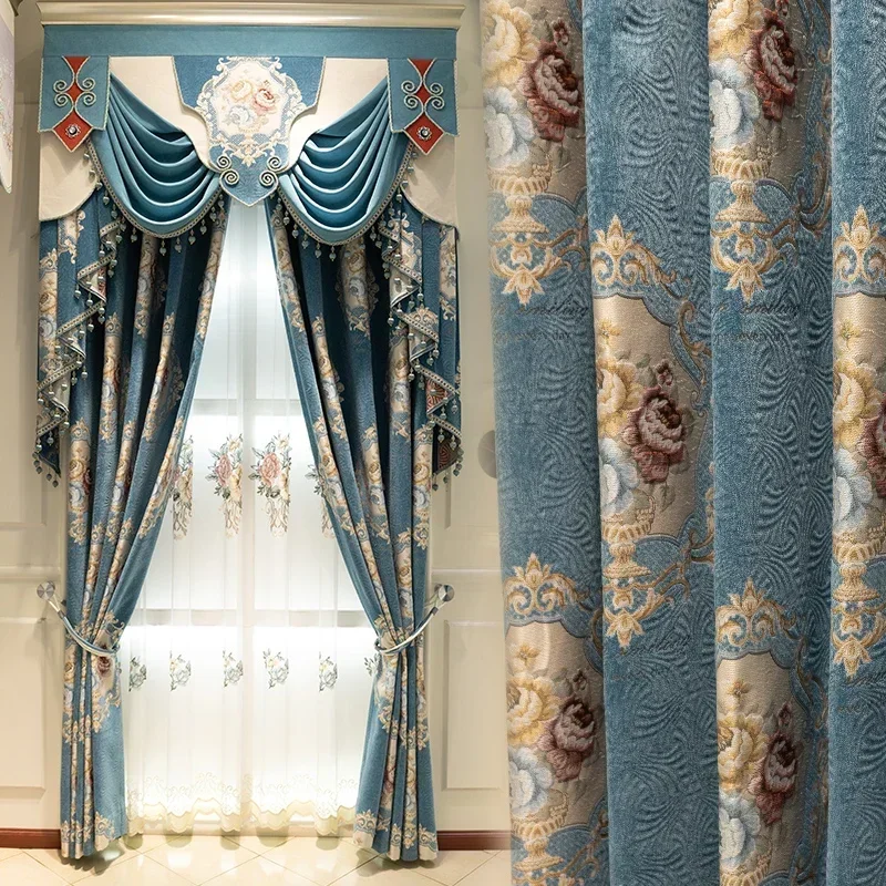 Luxury European Chenille Curtains for Living Dining Room Bedroom Villa High End Thickened Blackout Drapes American French Style