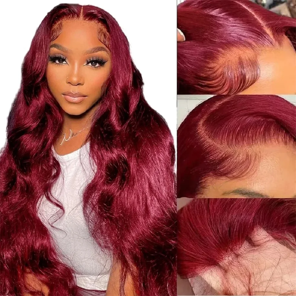 Burgundy Body Wave Lace Front Wig Human Hair 99J Red 13x6 HD Transparent Lace Frontal Wigs For Women Colored Hair