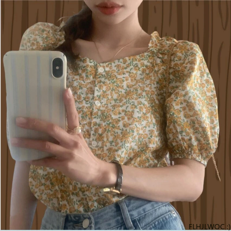 

Short Chic Tops Summer Puff Sleeve Shirt Blouse Women Tops Korean Japan Style Date Girls FLHJLWOC Cute 6705