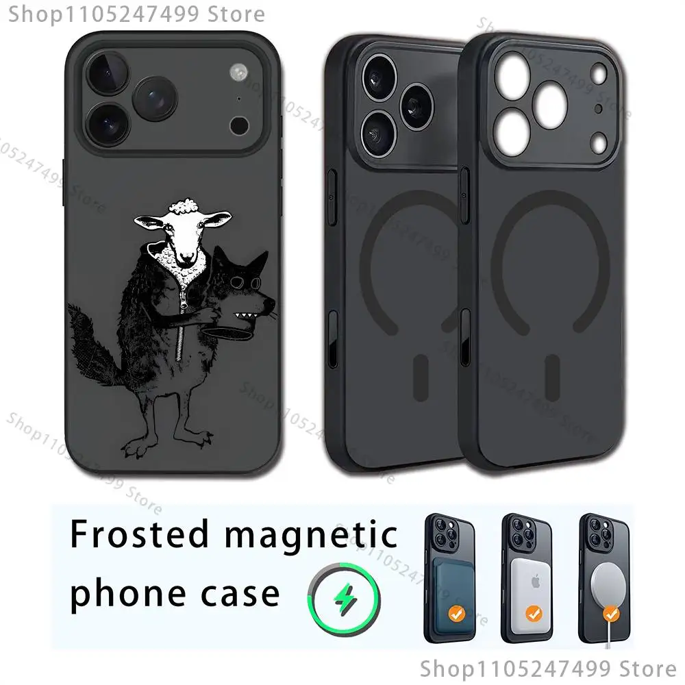 Schapen in wolf's kleding kunst Telefoonhoesje voor iPhone17,16,15,14,13,12,11,Pro,Max,Plus,Mini,SE4,Magnetisch Magsafe Draadloos opladen