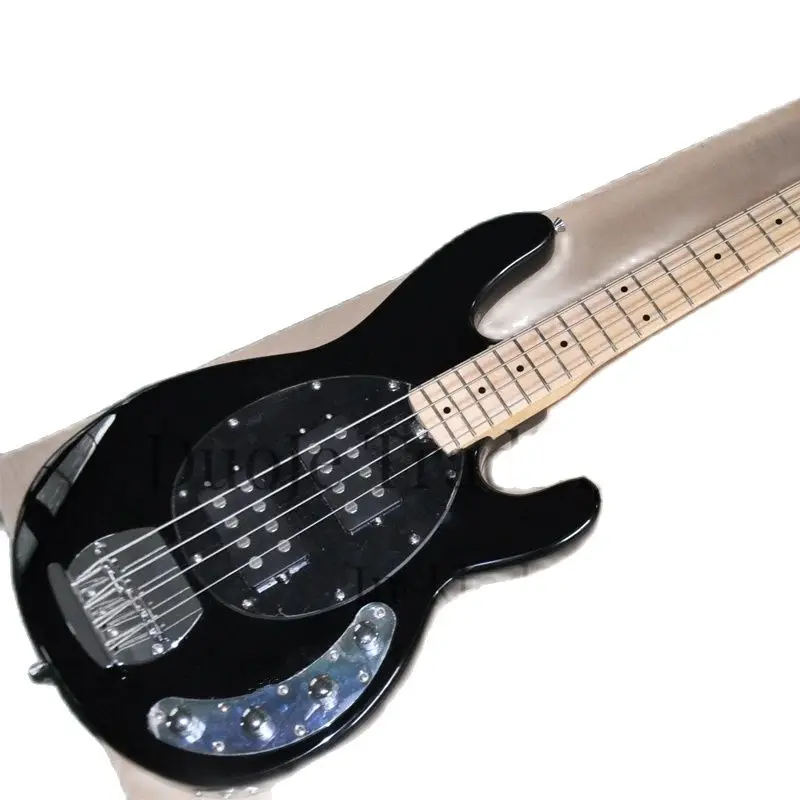 4 string electric bass Black body Ray Guitar Maple fingerboard White board HH pickup can be customized