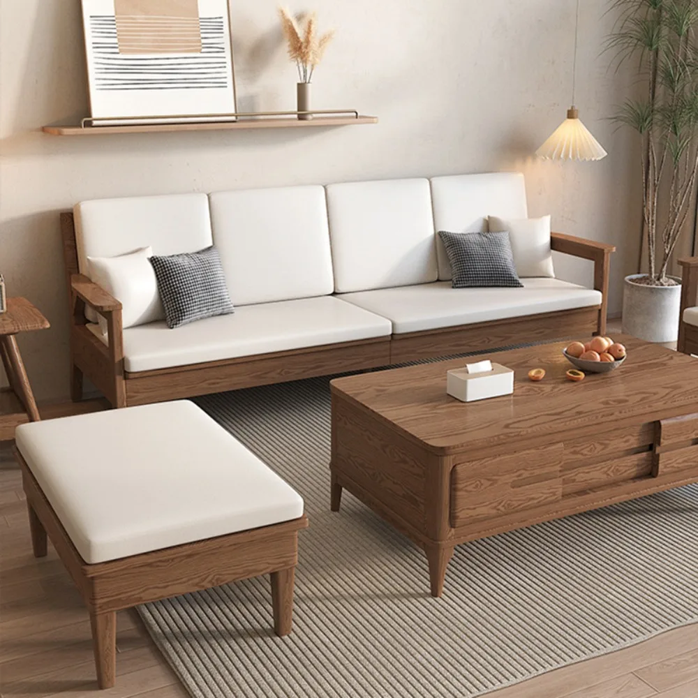 Nordic white wax wood coffee table, modern and minimalist small unit living room tea table, all solid wood integrated tea table,