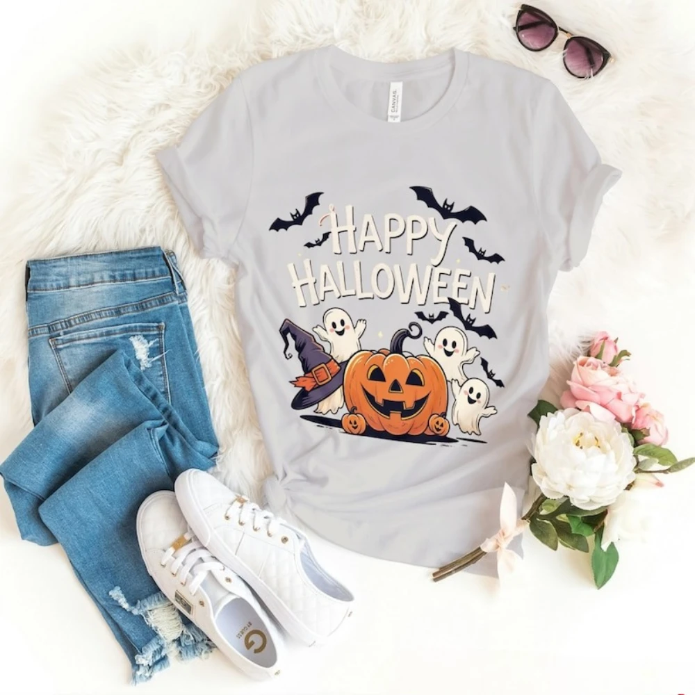 Happy Halloween Hocus Pocus Woman Graphic T Shirts All Saints' Day Trick or Treat Jack-O-Lantern Cotton T-shirt Streetwear