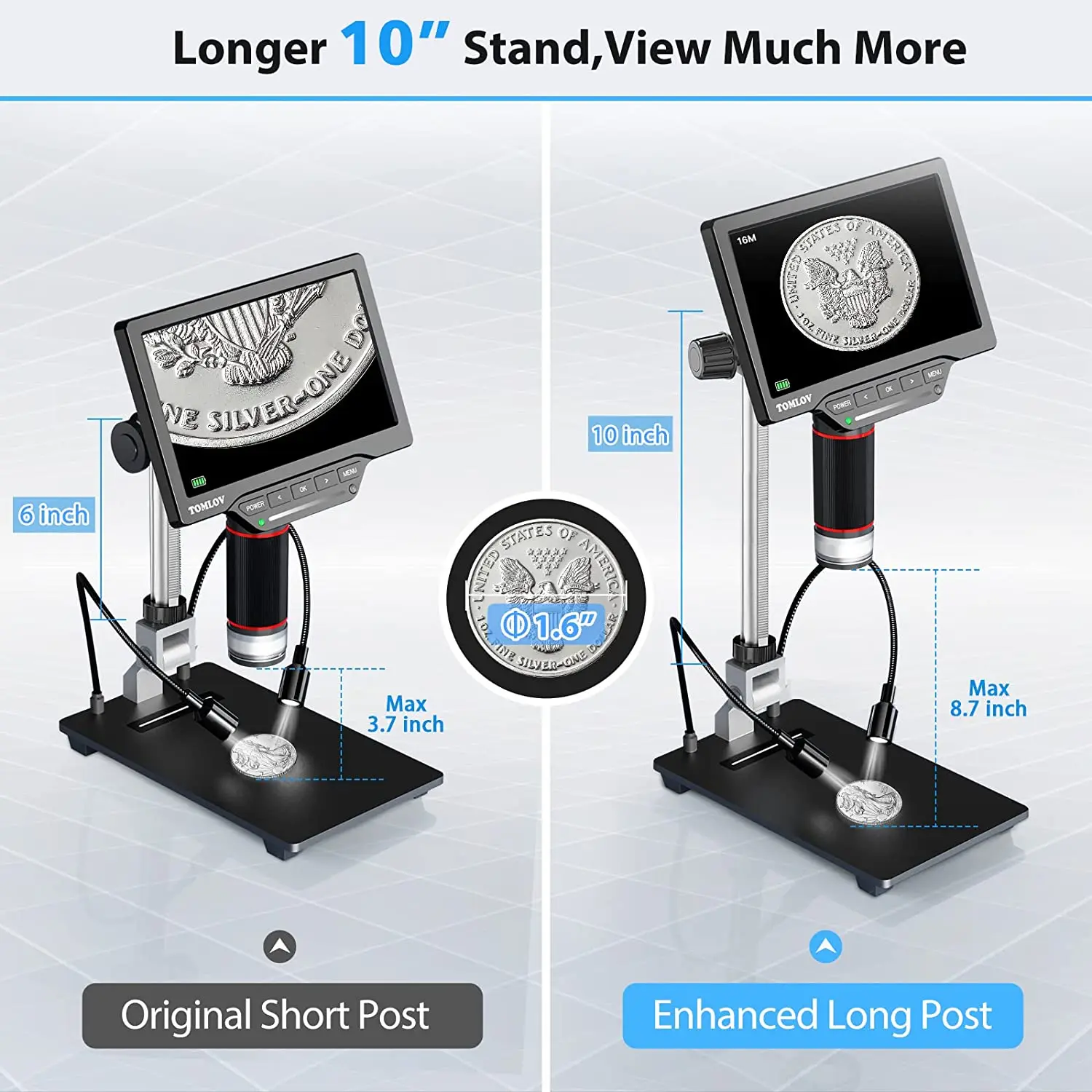 TOMLOV Digital Microscope Stand BR01, Universal Adjustable Holder Desktop Support Bracket for Max 1.38\