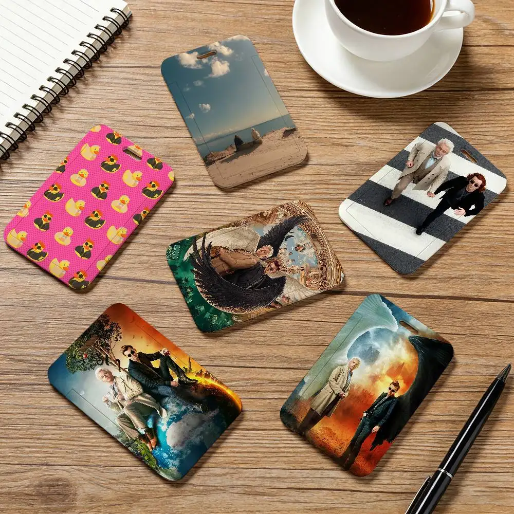 

TV G-Good Omens Pocket Credit ID Card Badge Tag Bus Card Holder Pass Case With Neck Strap Lanyard