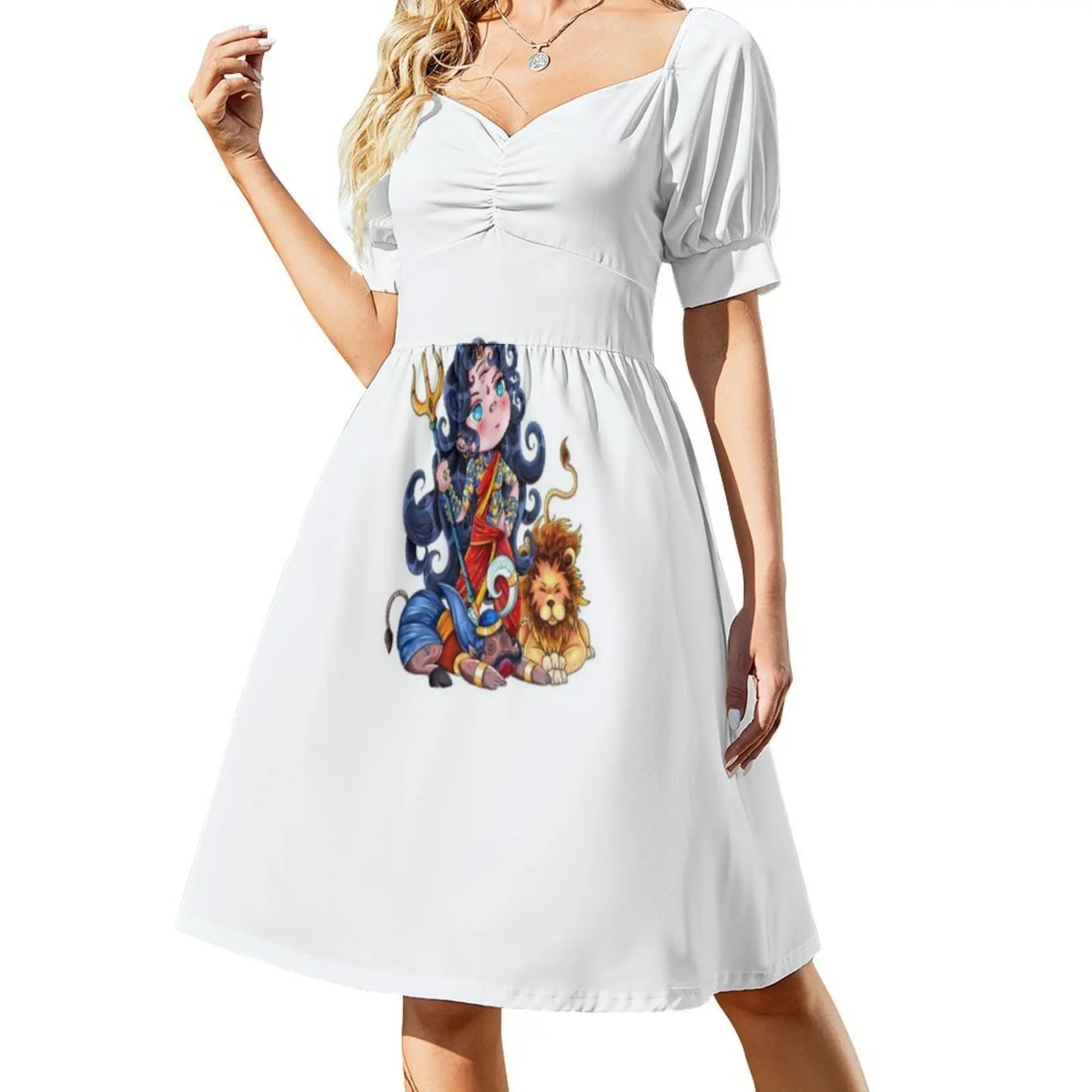 لطيف آلهة Durga فستان بصدر مفتوح فستان أنيق الصيف فستان الحفلات للنساء تشيبي لطيف آلهة الهندوسية Durga الإناث الهندية