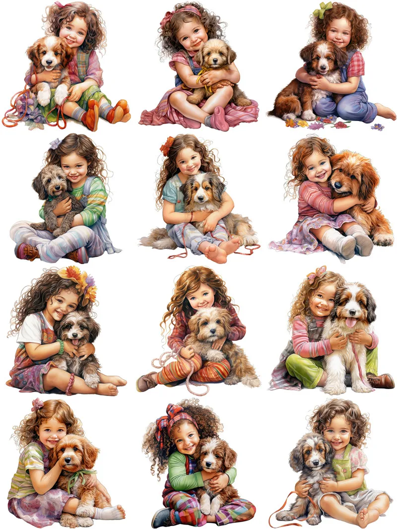 12Pcs/Pack Dog and Girl Sticker DIY Craft Scrapbooking Album Junk Journal Decorative Stickers