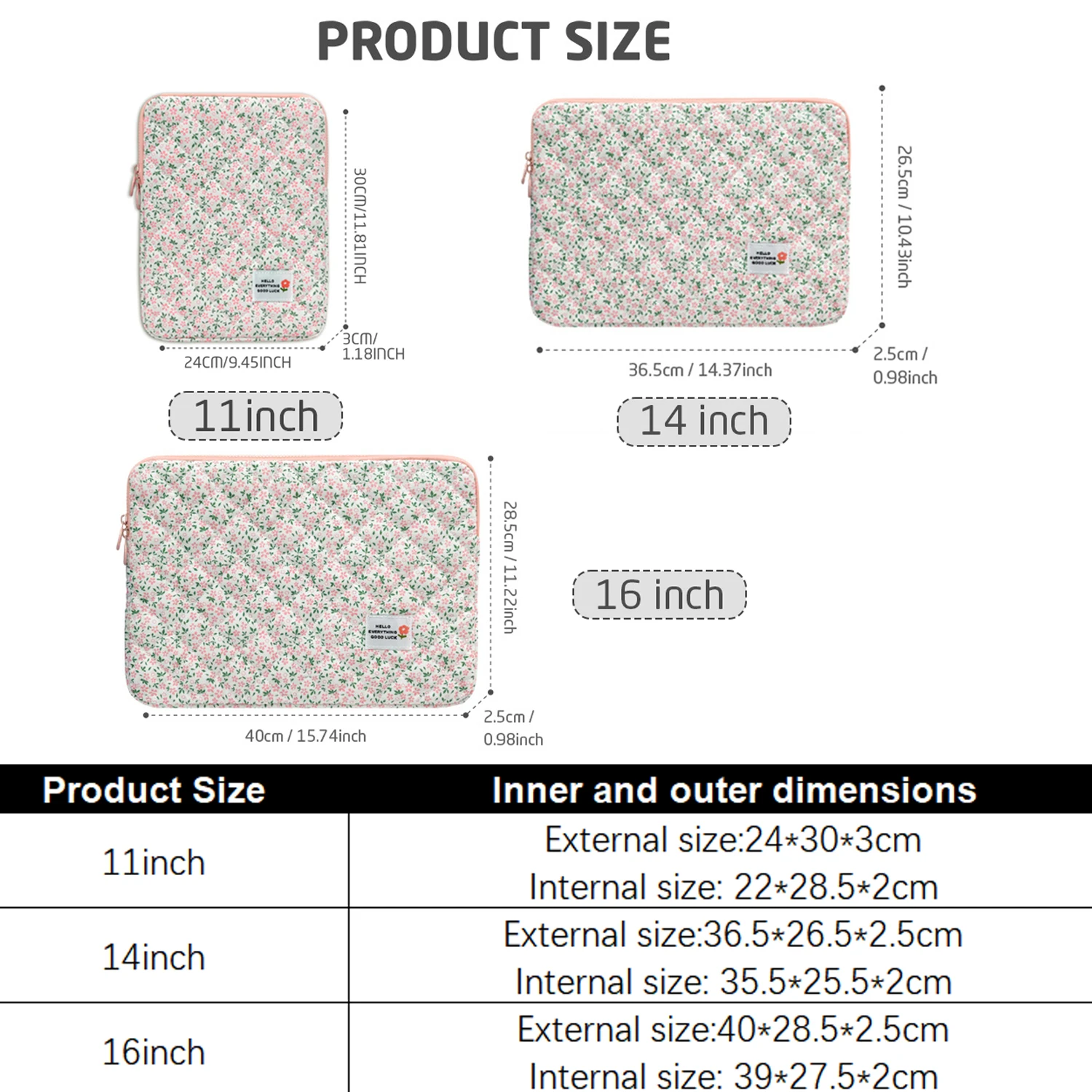 Cute Pink Floral Quilted Laptop Sleeve Bag Tablet Case for Dell HP Lenovo iPad 11 14 16 Inch Notebook Protective Pouch for Women