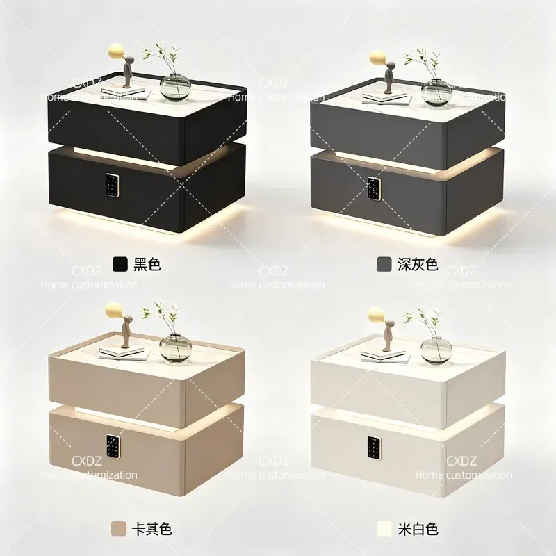 Smart Bedside Table Suspended Solid Wood Nightstand Modern Simple High End Bedroom Storage Cabinet Free Installation