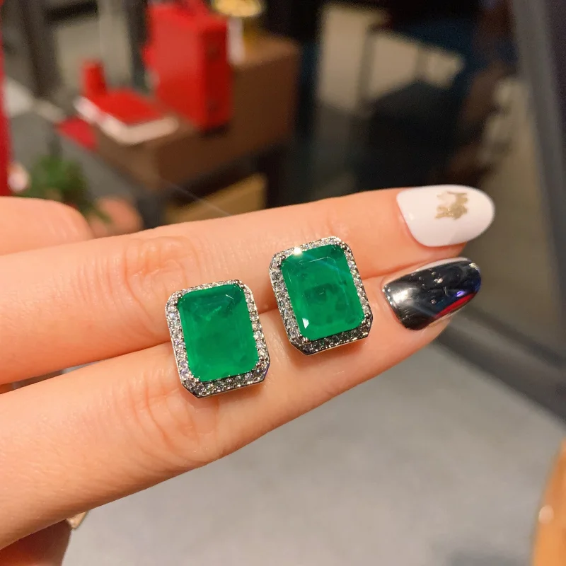 Jewelry European and American Fashion Emerald Inlaid Diamond Women's Pendant Earrings Main 12*16 9*12