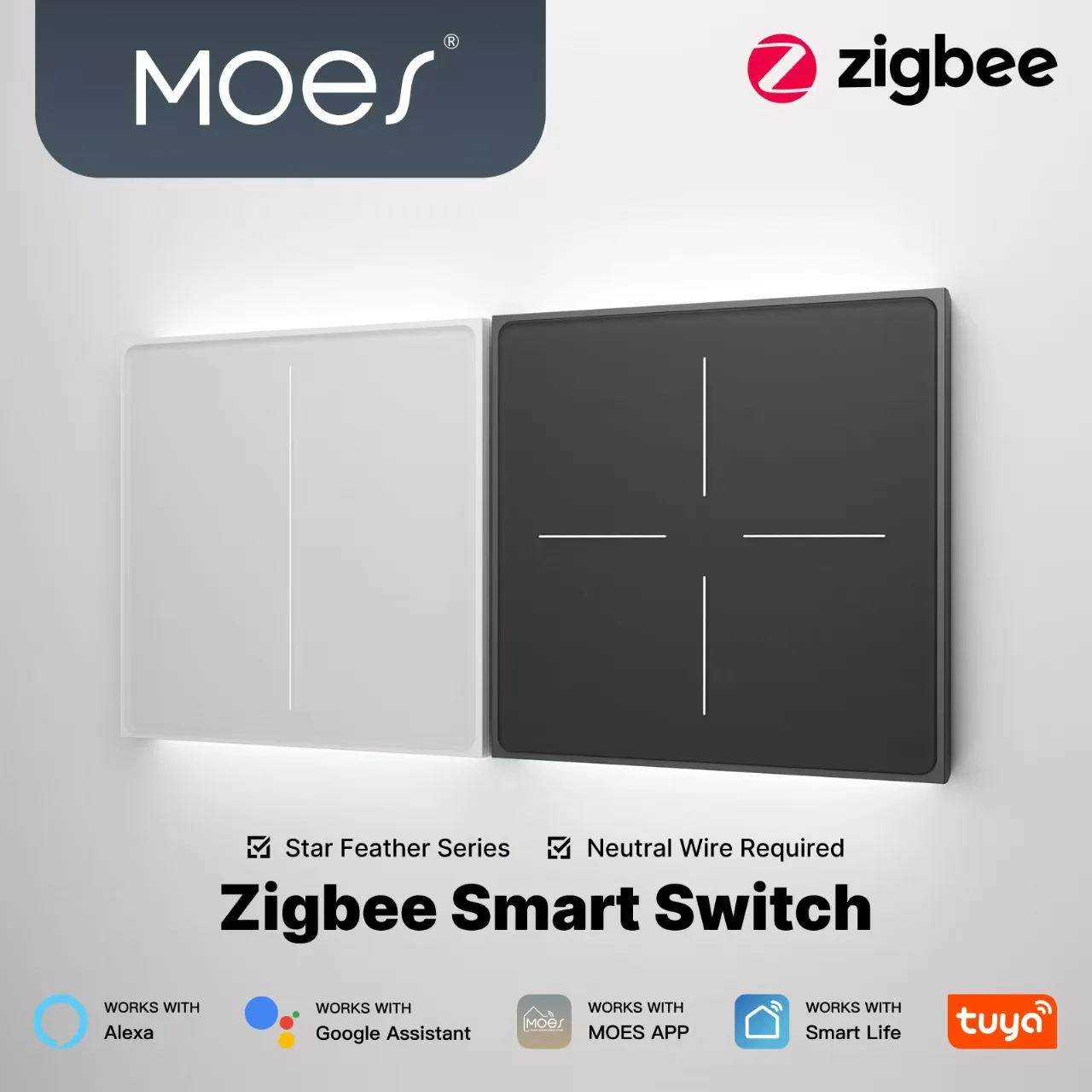 

MOES Tuya ZigBee Star Feather Series Smart Touch Switch With Neutral Light Scene 2in1 APP Remote Control with Alexa Google Home