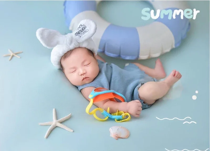 新生児の赤ちゃんの写真撮影の小道具夏水泳リング装飾麦わら帽子テーマセット Fotografia 写真撮影スタジオ撮影写真小道具