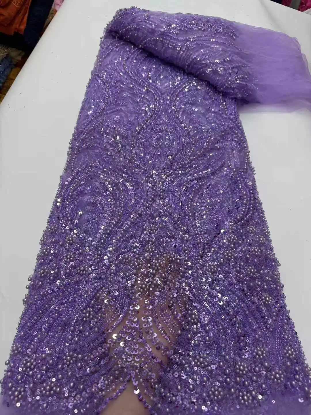 Модная африканская кружевная ткань с блестками, тюль, вышивка бисером, кружево для свадьбы, высокое качество, ткань ручной работы из бисера, платья