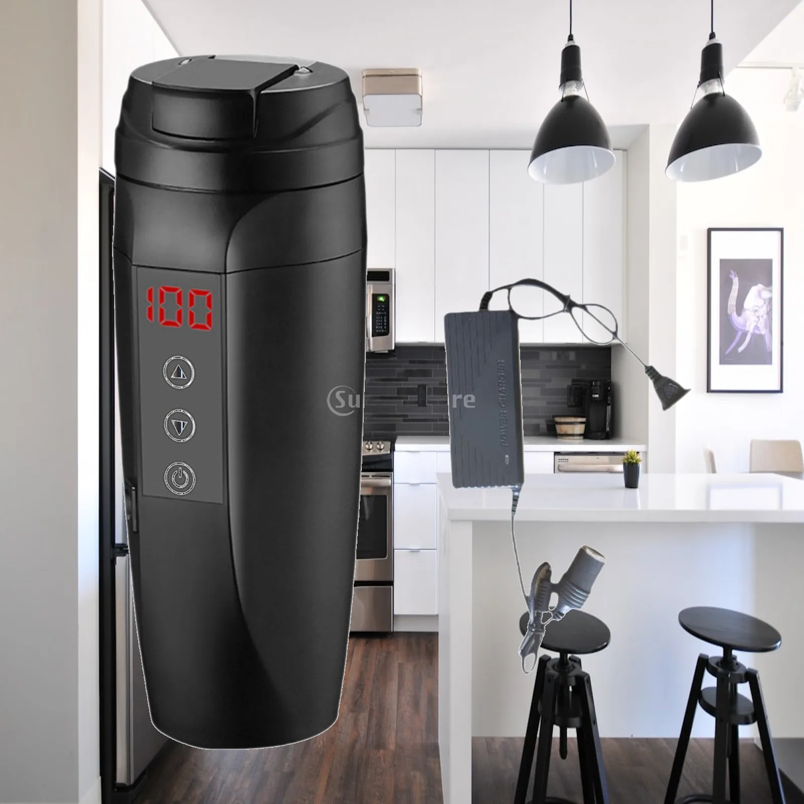 Portable Car Electric Water Kettle Leakproof for Taxi Drivers with Temperature Display Black Lightweight Versatile 8.2x2.8inch