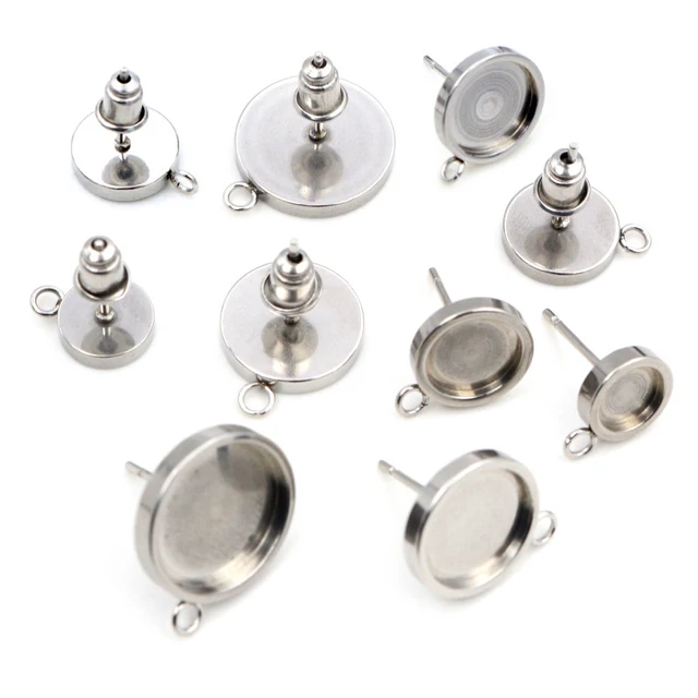 10 sztuk 6 8 10 12mm ze stali nierdzewnej zagęścić kolczyki szpilki, kolczyki puste bazy, fit 6-12mm szklane Cabochons DIY biżuteria akcesoria