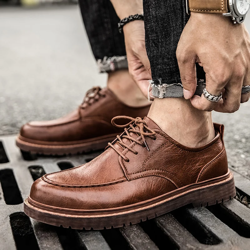 2023 New Winter Men Shoes Luxury Brand Genuine Leather Business Wedding Shoes Men Shoes Fashion Lace Up Dress Shoes Big Size