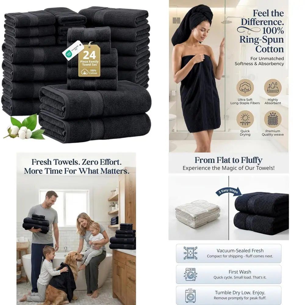 

Набор из 24 хлопковых полотенец: 4 банных, 4 для рук, 6 полотенец для рук, 8 салфеток для лица, 2 банных простыни - прочные, впитывающие, быстросохнущие - идеально подходят для дома.