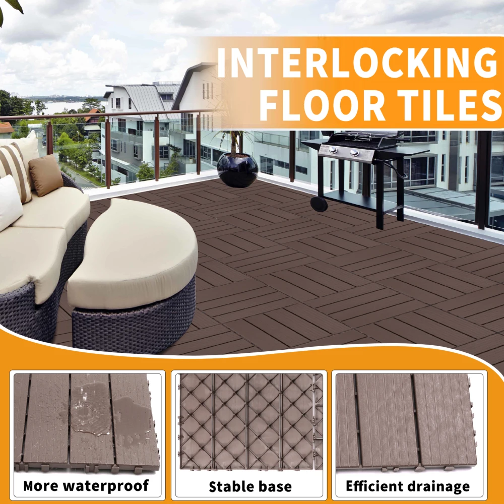 Plastic Interlocking Deck Tiles, 11.8"x11.8"(Pack of 44), Patio Flooring Outdoor Waterproof All Weather Use