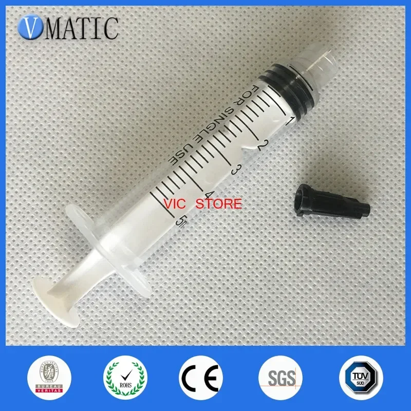 Free Shipping Non Sterilized Glue Dispensing Manual Plastic Syringes 5cc / 5ml 10Pcs With Tip Caps / Stopper