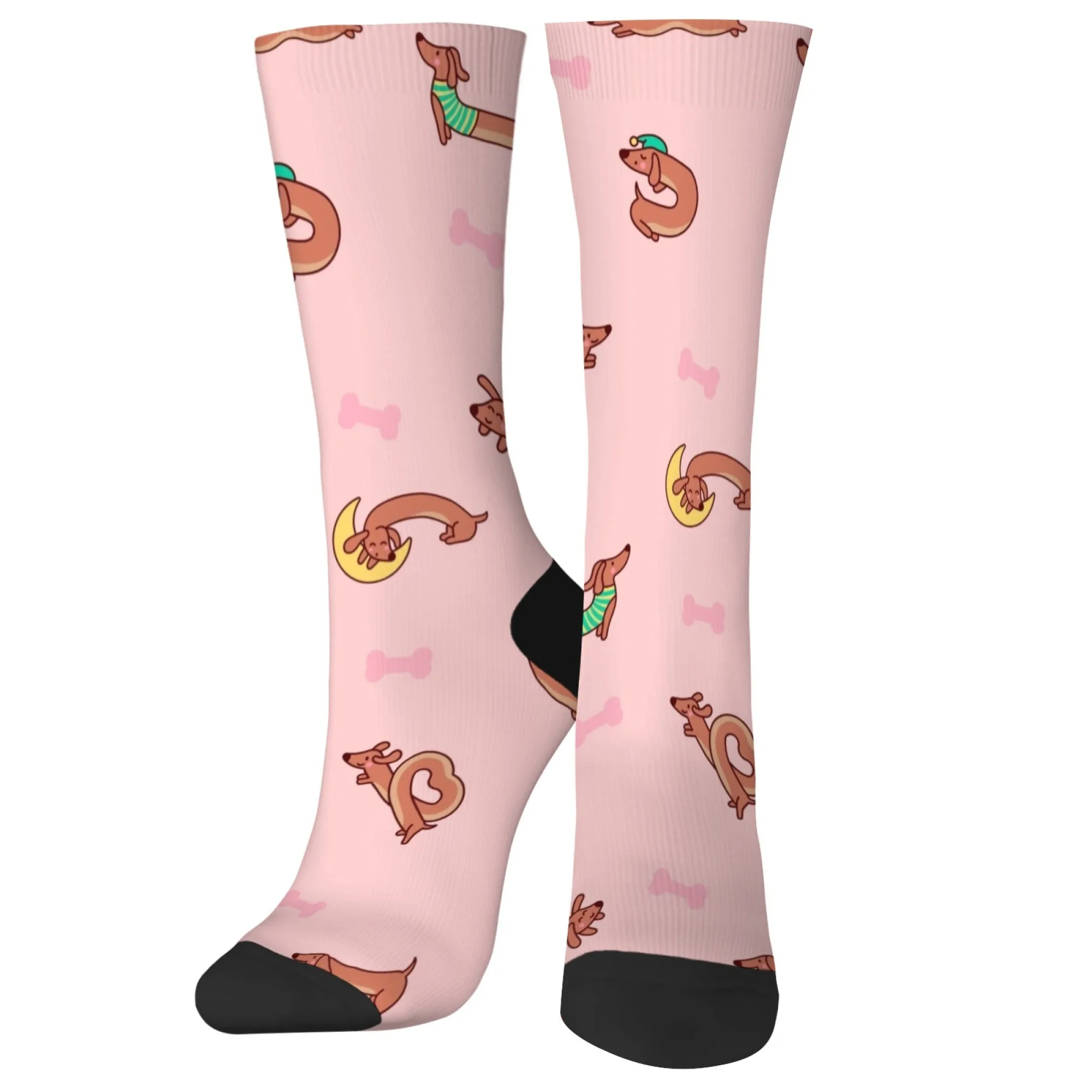 참신하고 귀여운 만화 닥스훈트 크루 양말 편안한 양말 통기성 양말 일상 착용 야외 활동용 재미있는 선물 사계절용