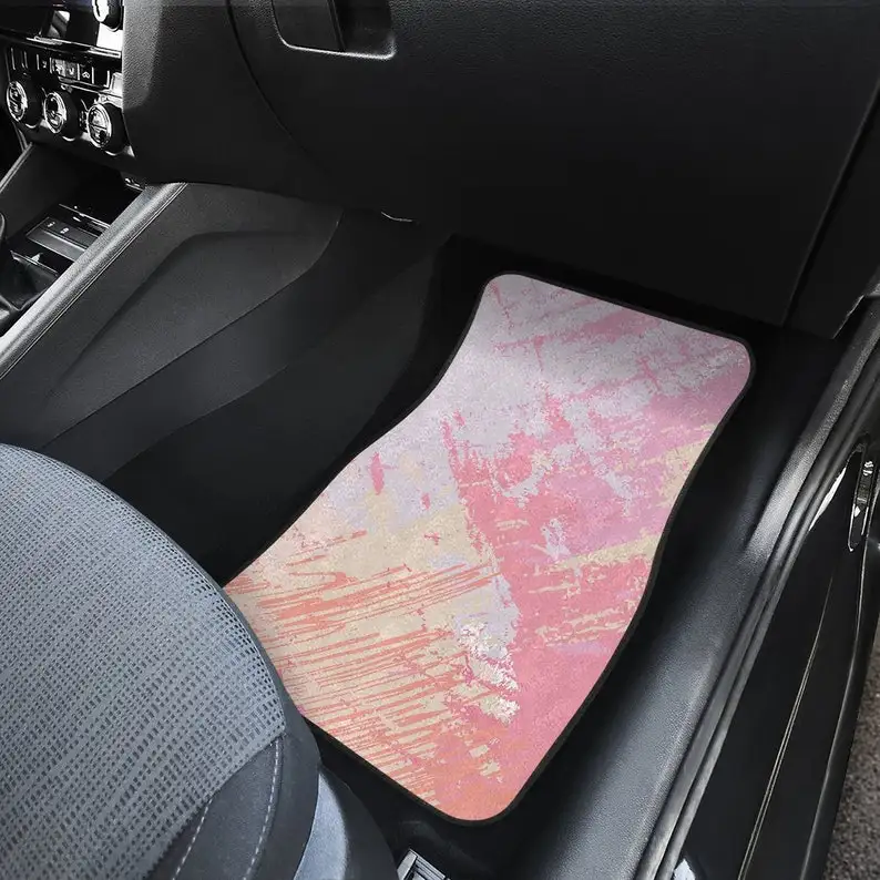 Pink Peach Abstract Art Car Floor Mats Set, Front and Back Floor Mats for Car, Car Accessories