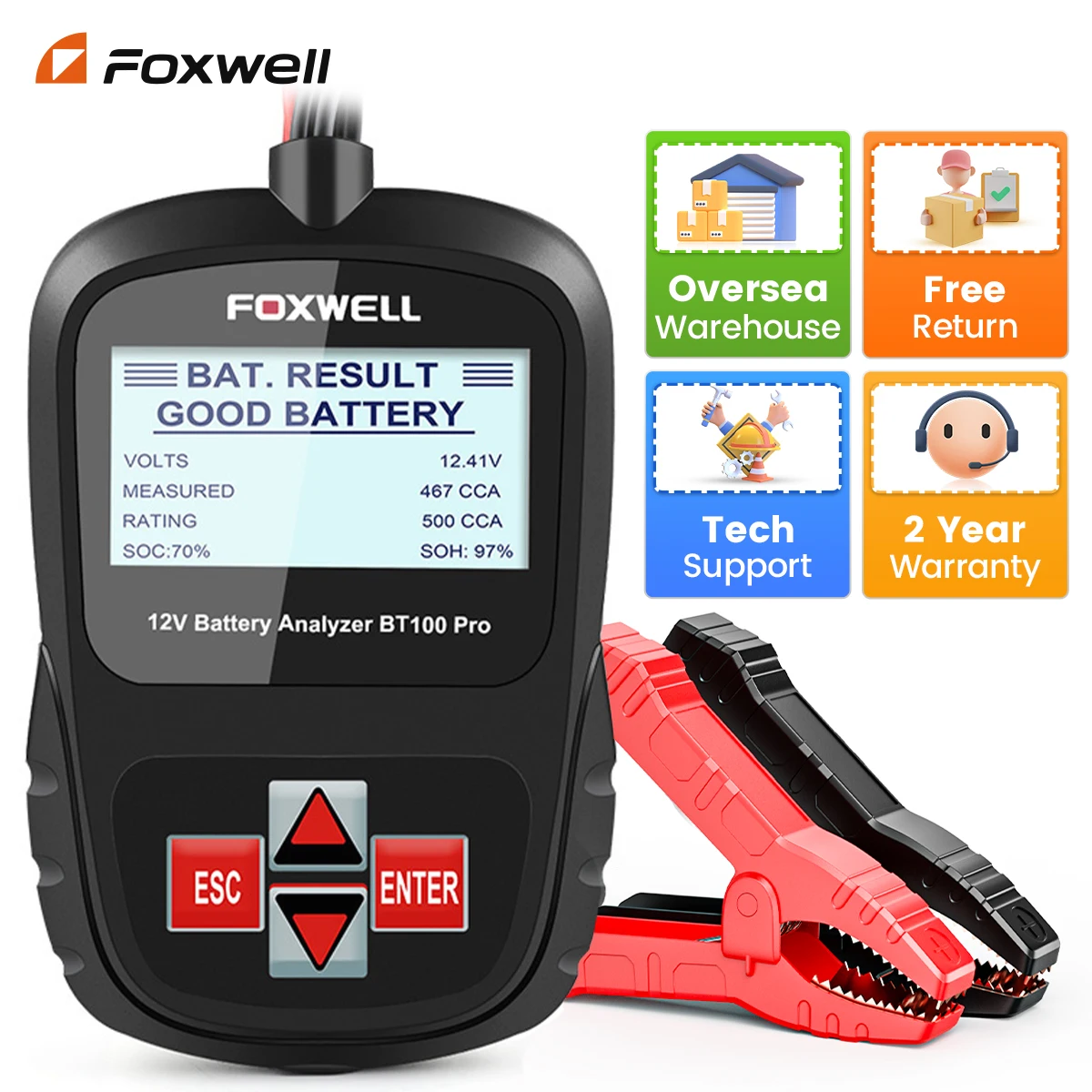 

2025 FOXWELL BT100 PRO 12V Car Battery Tester 100-1100 CCA Batter Check Battery Health Car Diagnostic Tool