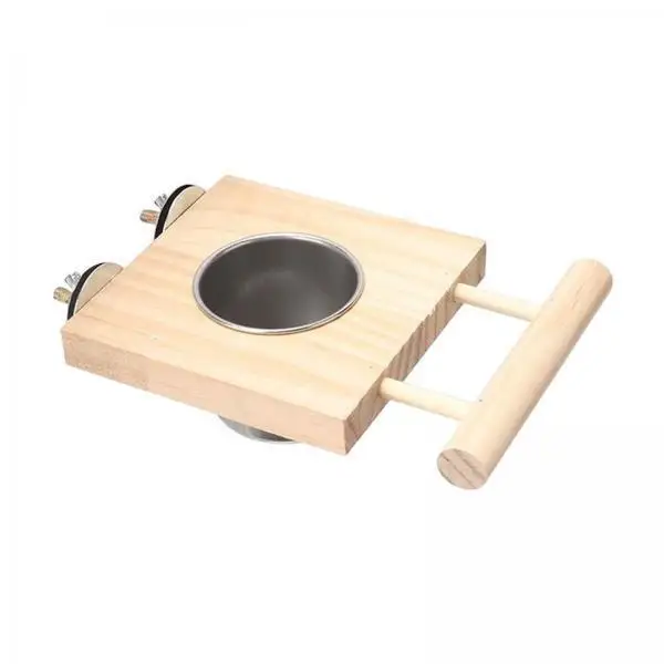 2xBird Feeding Dish Cup Feeding Cup with Wooden Platform Wooden Cage Accessory Perch Stand Bowl for Macaw Lovebird Small Animal