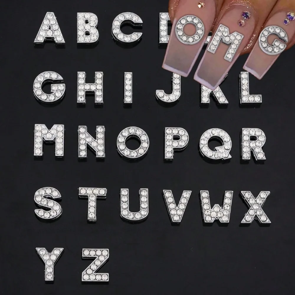 26-Piece Set Diamond-Embedded Alphabet Nail Art Decorations DIY Nail Accessories Alloy Made Full Drill Letters for Manicure Deco