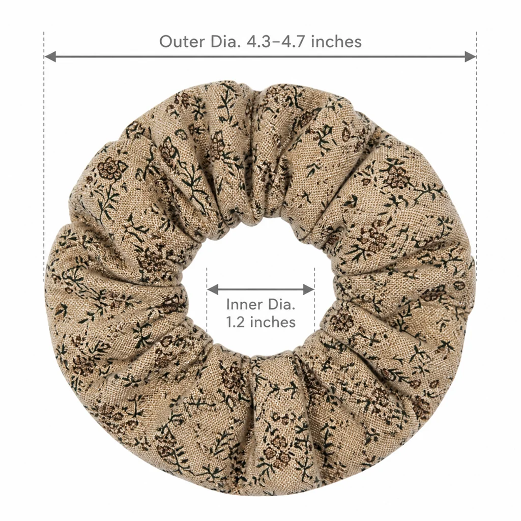 Khaki Wishing Garden Petite Floral Single-Layer Scrunchie Handmade Elastic Hair Tie for Ponytail and Bun 6
