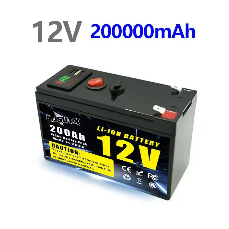 12V 200Ah Lithium 18650 Deep Cycle Battery for Solar Fish Finder Marine Outdoor Camping Off-Grid Applications with USB Port
