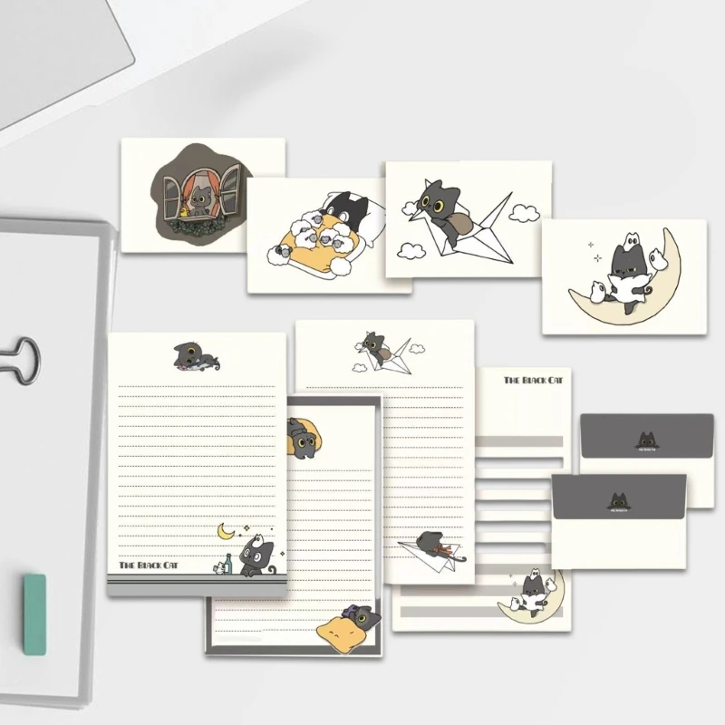 1 Definir papel papelaria gatos Conjunto papel redação e envelopes