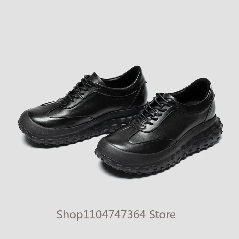 Designer Luxury Height Increasing Thick Soled Training Shoes Men's Casual Genuine Leather Black Oxfords Male Leather Shoes
