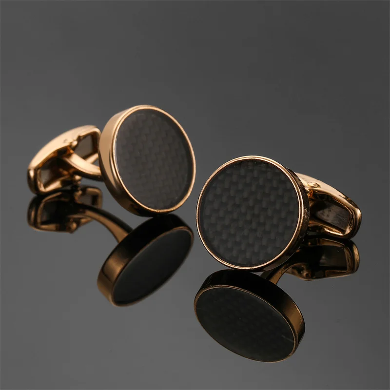 New copper material round rose carbon fiber cufflinks men\'s French shirt cufflinks clothing accessories wholesale