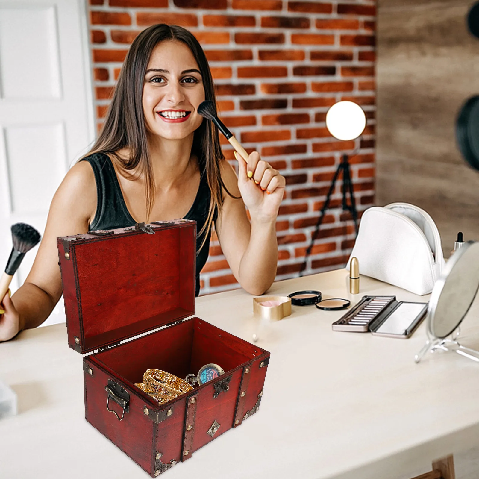 

Деревянный запираемый ящик для хранения, 1 шт., винтажный дизайн, настольный органайзер для ювелирных изделий, ключей, телефона, мелочей, корзина для дома и офиса