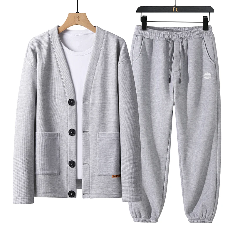 2024 Spring and Autumn New Men\'s Cardigan V-neck Set, a two-piece set of cardigan top and casual pants